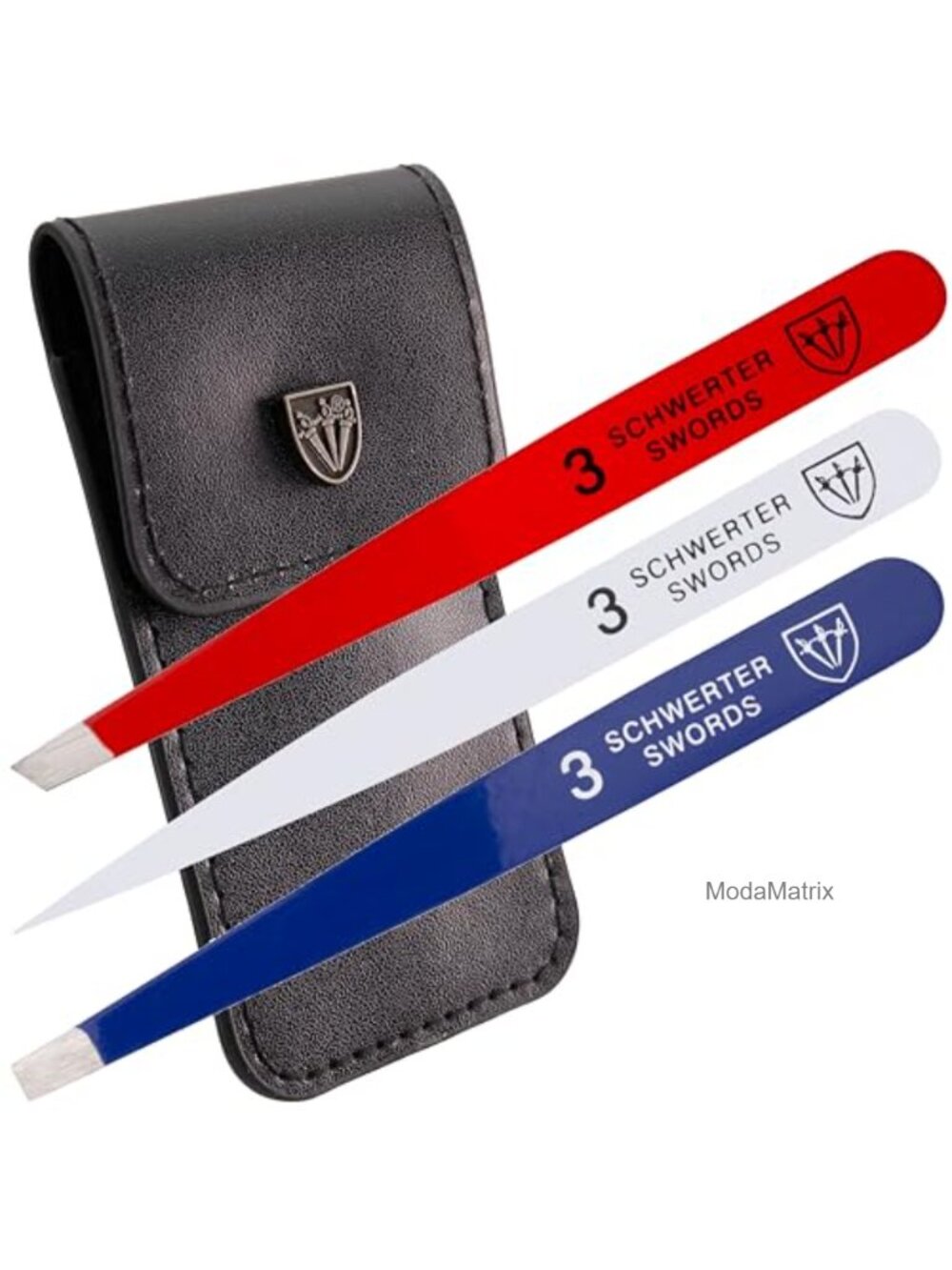 3-Piece Stainless Steel Precision Tweezer Set with Faux Leather Case